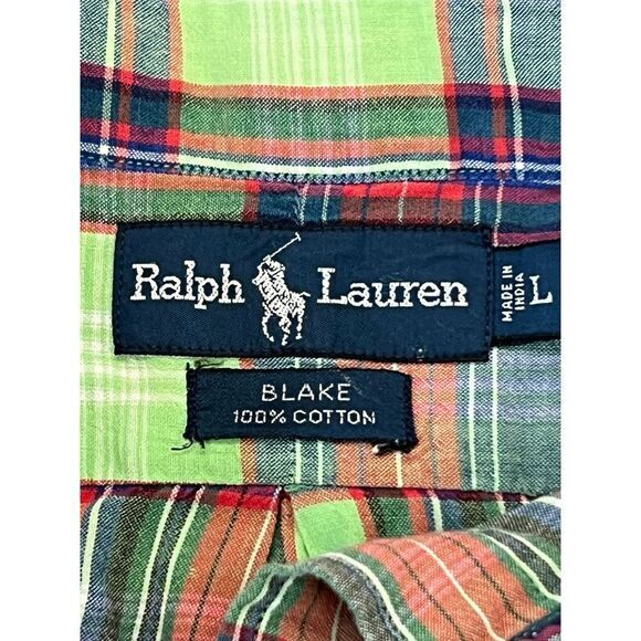 Ralph Lauren Short Sleeve Orange Green Red Plaid Button Down Blake Large‎ Shirt - Picture 6 of 7